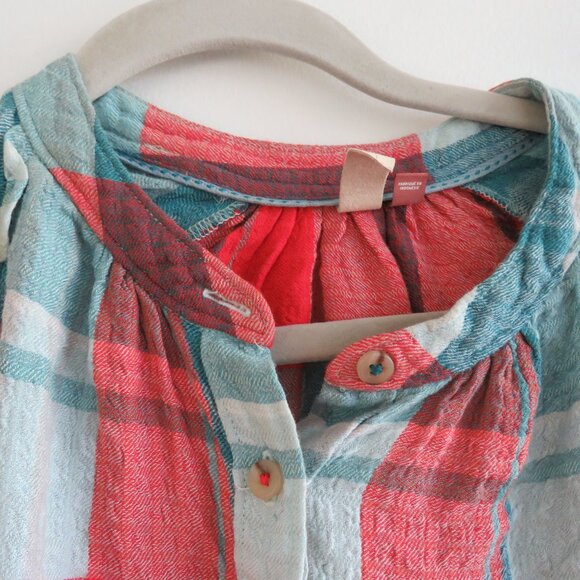 ANTHROPOLOGIE PILCRO Breezy Button Down Buffalo Plaid Seersucker Shirt Blouse - Picture 5 of 12